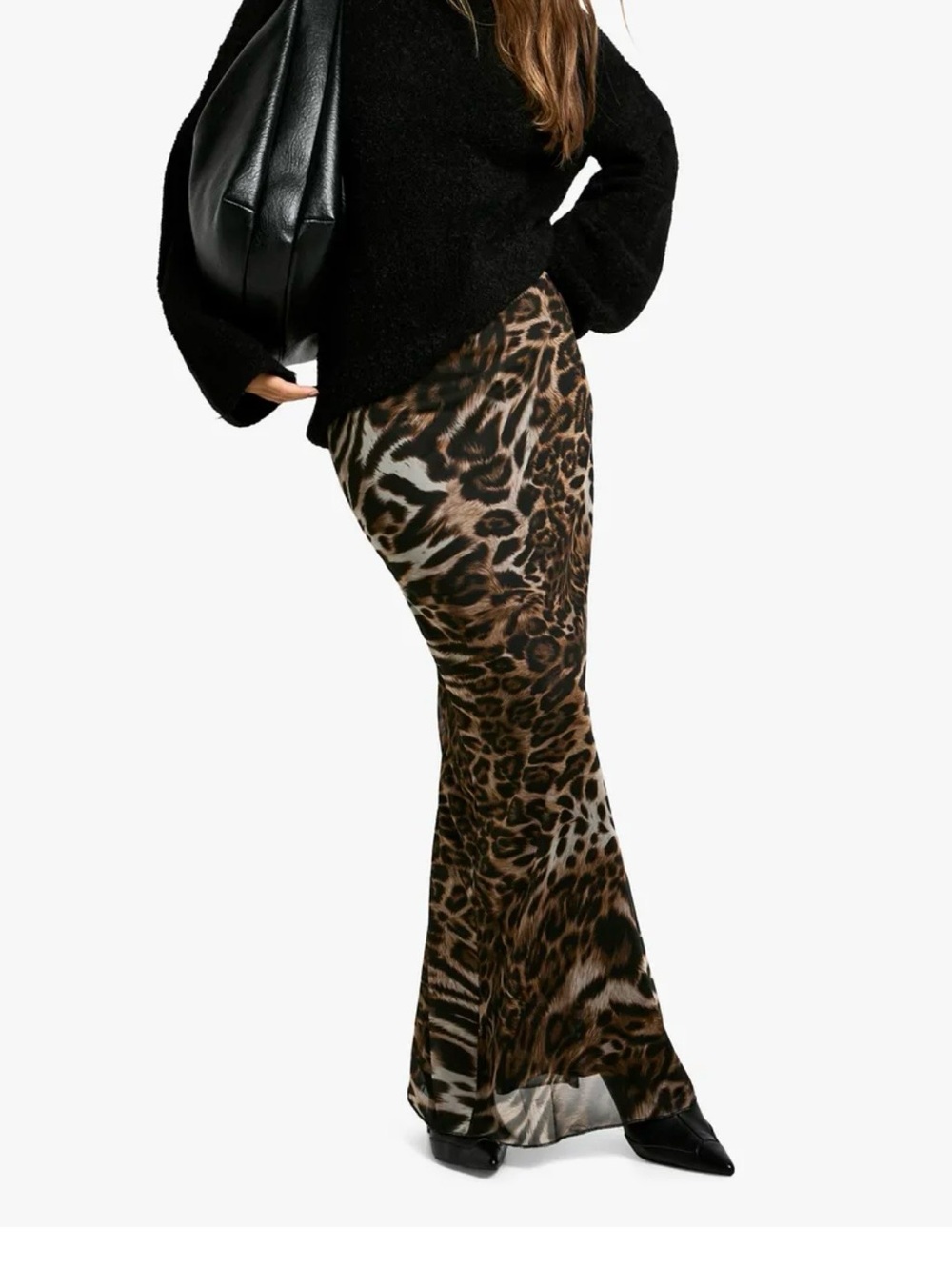 Leopard Print Maxi Skirt in Brown